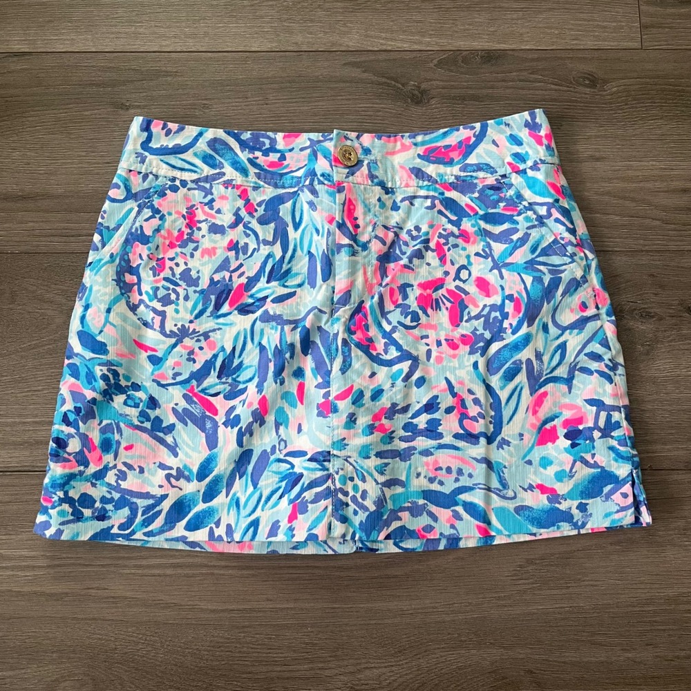 Lilly Pulitzer Blue Pink Abstract Floral Skort Size 4 Mini Skirt Pockets